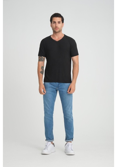Alexander Gardi Alexandergardı Fitilli V Yaka Regular Fit T-shirt E24-74602 001