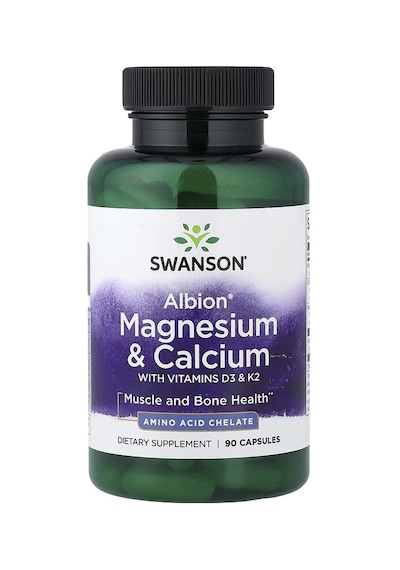 Swanson Vitamins, Albion , Magnesium & Calcium With Vitamins D3 & K2, 90 Capsules