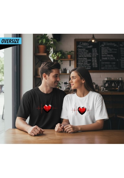 Cyberheart Dijital Aşkın Ritmi Oversize T-shirt Siyah