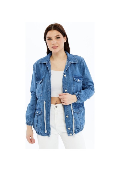 Selectmoda Kadın Denim Cepli Kot Ceket Mont Mavi