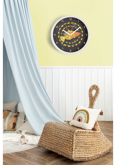 Sevimli Balık Tasarımı Çocuk Odası Duvar Saati - 42cm - Önü Camlı Beyaz Kasa - Sessiz Mekanizma-jh0757 Beyaz