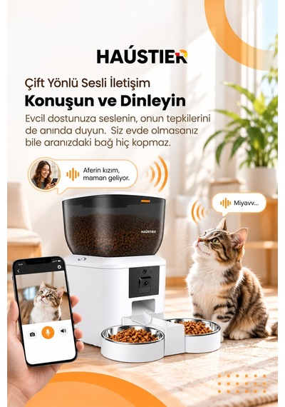 Qq029-dual Kameralı 1080p Gece Görüş, Akıllı Otomatik Kedi Mama Kabı, 2.4ghz/5ghz, 4lt, Metal Kase