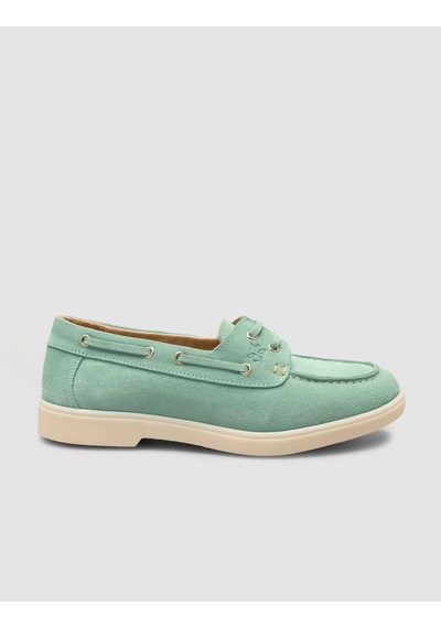 Monamae %100 Hakiki Deri Yeşil İp Detaylı Süet Kadın Loafer YESIL
