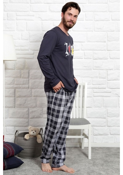 Gazzaz Erkek Uzun Kol Cepli O Yaka Pijama Takım 3466A