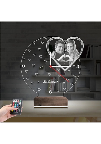 Luvivia Kalp Sevgiliye Hediye V3 Fotoğraflı Saatli 3d Lamba - Masa Gece Lambası