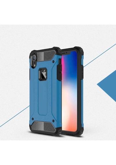 Noktaks - Apple Uyumlu iPhone Xr 6.1 - Kılıf Çift Katman Zırh Tank Crash Military Kapak - Mavi - T6039 Mavi