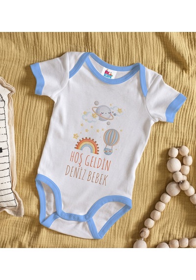 Bk Gift Bk Kids Hoş Geldin Bebek Tasarımlı Mavi Bebek Body Zıbın-7 Çok Renkli