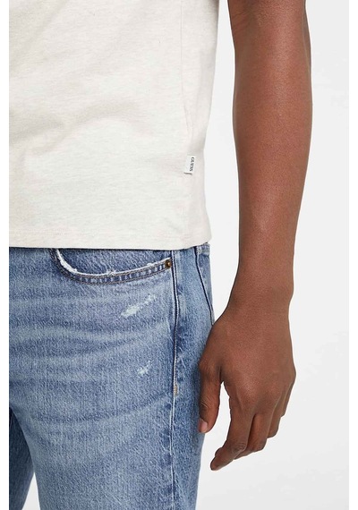 Guess Erkek Logo Baskılı Slim Fit T-shirt - Kırık Beyaz / Gri 444349