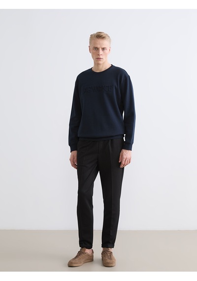 Lcw Vision Lacivert Bisiklet Yaka Baskılı Erkek Sweatshirt