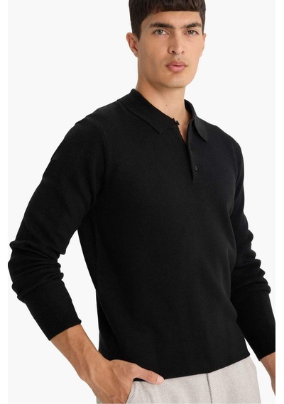 Defacto Standart Fit Polo Yaka Triko Kazak F1523ax25aubk27 Siyah
