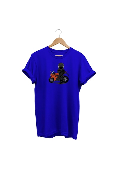 Widi Motor Baskılı Mavi T-shirt Saks Mavi