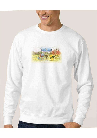 Pokemon Mystery Dungeon Dx Baskılı Beyaz Erkek Örme Sweatshirt
