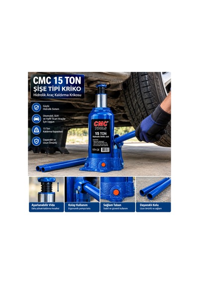 Cmc 15 Ton Şişe Tipi Kriko Hidrolik Araç Kaldırma Krikosu