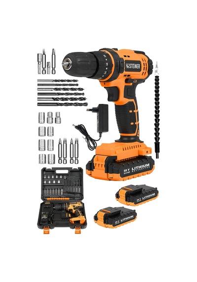 Alman 58 V 5 Ah Darbeli Lithium Çift Akülü Metal Şanzıman Bakır Sargılı Akülü Vidalama Matkap 24 Set - St0518r
