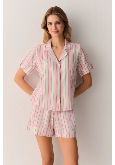 Suwen Loren Gömlek Yaka Pijama Takımı Sh26543667b919 Pembe