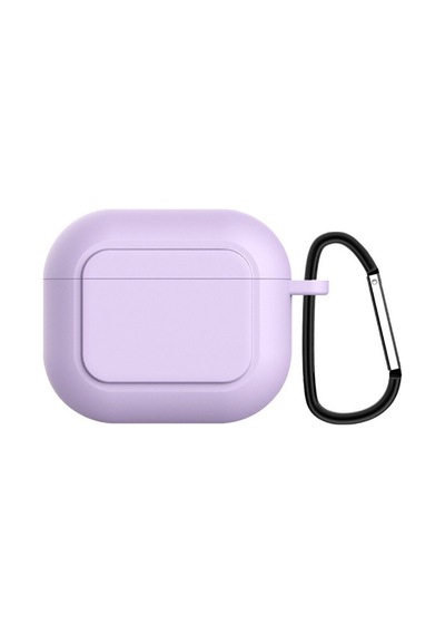Ally Apple Uyumlu AirPods 3 için Kancalı Ultra İnce Silikon Kulaklık Kılıfı Mor
