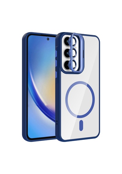 Zore Galaxy Uyumlu A35 Kılıf Standlı Ve Kamera Lens Hediyeli M-safe Şarj Özellikli Ogaa Etro Kapak - Lacivert