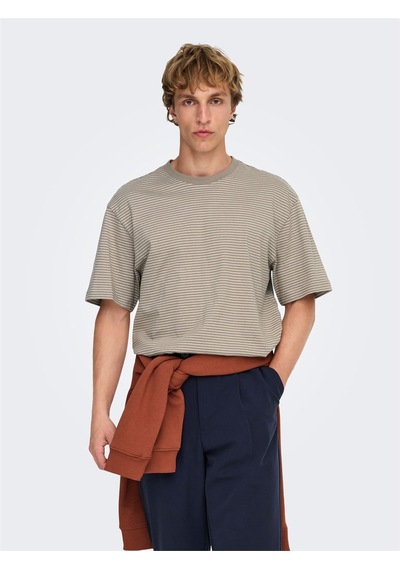 Only & Sons Onsfred Lıfe Rlx Ss Strıpe Tee Noos Erkek Brown T-shirt - 22036384 Kahverengi