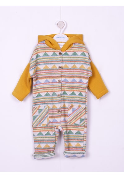 Kidaxi Aydodo Hardal Etnik Desen Kapşonlu Bebe Tulum Hardal