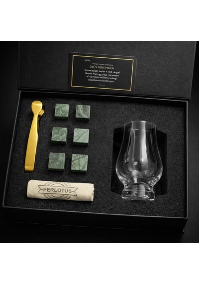 Perlotus Lotus Viski Tadım Seti 190 Ml Aroma Bardağı Ve Granit Viski Taşı Premium Hediye Tadımcı Seti Yeşil