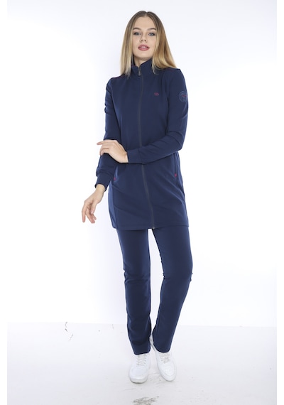 Kadın Spor Royal Fermuarlı, Cepli Tunik Eşofman Takımı - CC-6725- Lacivert