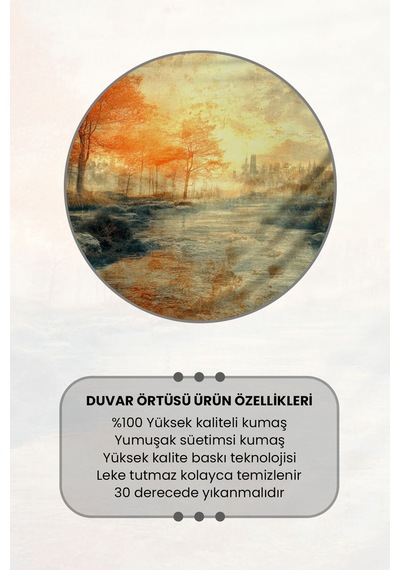 Sonbahar Nehir Manzarası Desenli Duvar Halısı Duvar Örtüsü Tapestry Süet Dokulu Kumaş