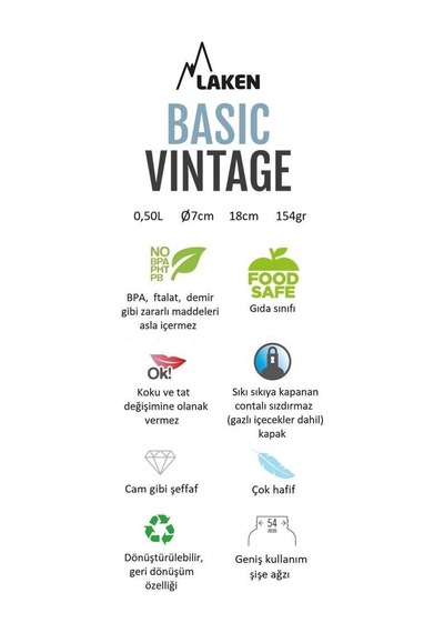 Laken Çelik 18/8 Vintage Basic Şişe 0,50l - Beyaz Lkbsh50bl Çok Renkli