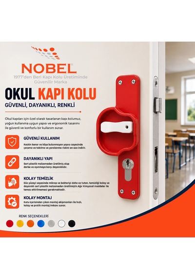 Okul Kapı Kolu Kreş, Anaokulu Ve Sınıf Kapıları İçin Çocuk Korumalı Emniyetli Dayanıklı Plastik Kapı Kolu - Kırmızı Beyaz