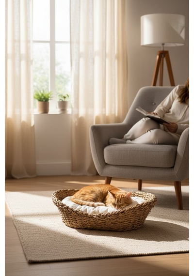 Akayev Nature Hasır Oval Kedi Ve Köpek Yatağı Minderli 53x40x14 Cm