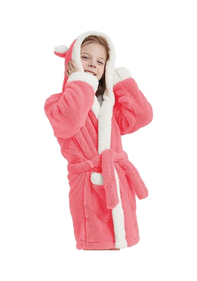 Maisonart Bunny Kapşonlu Unisex Wellsoft Çocuk Peluş Sabahlık Bornoz Pembe 4-5 Yaş Pembe
