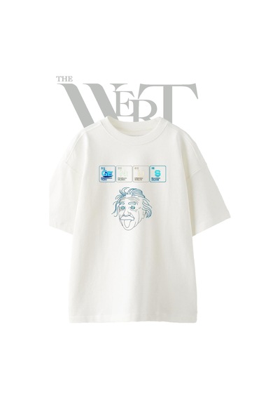 Thewert Albert Einstein Tasarım Baskılı Ünisex Beyaz Oversize T-shirt