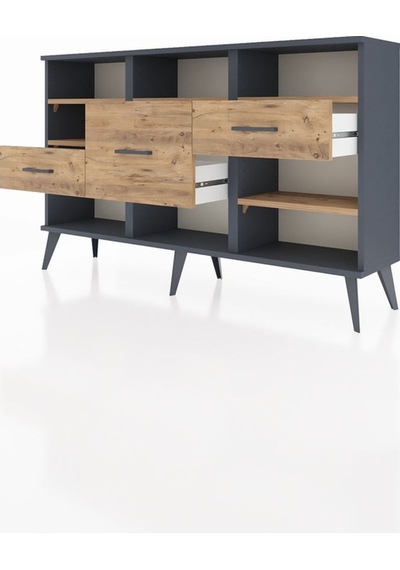 Arges Konsol 5 Raflı 3 Çekmeceli 132x30x83 Antrasit-çam/çam Çam/çam Arges Konsol 5 Raflı 3 Çekmeceli 132x30x83 Antrasit-çam/çam Çam/çam