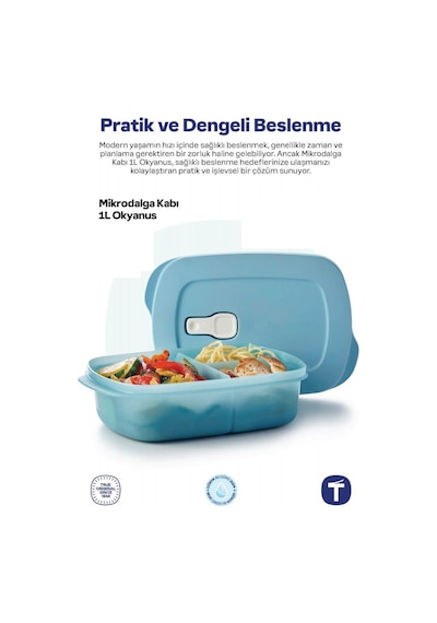 Tupperware Mikrodalga Bölmeli 1 L Saklama Kabı Mavi