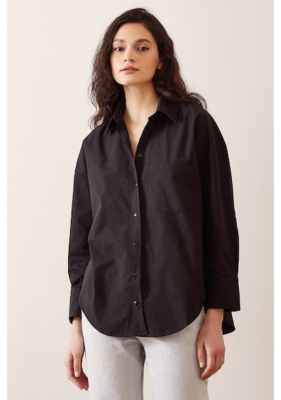 Never More Basic Poplin Gömlek Siyah