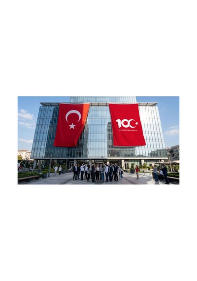 Kırmızı Türkiye Cumhuryetinin 100.yılı Bayrak Ve Türk Bayrağı Premium Raşel Kumaş 2'li Set 10x15 Metre Ata53 Diğer