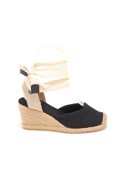 Star Tombis Gerçek Elişi Ipli Espadril Dolgu Topuk Keten Espadril Handmade Siyah