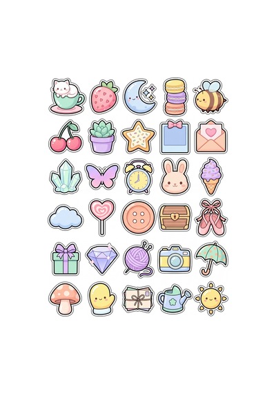 30 Adet Pastel Sevimli İkonlar Sticker Seti - Laptop Ajanda Defter İçin Çok Renkli