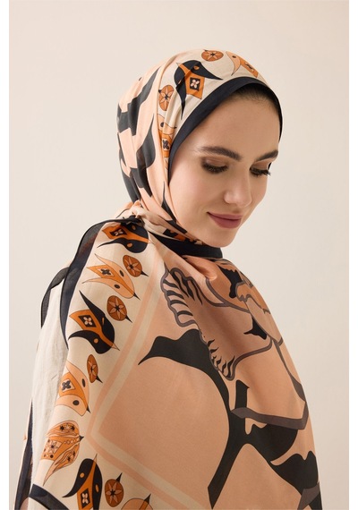 İmannooor Kufi Gri-somon Floş Pamuk Şal 70x210