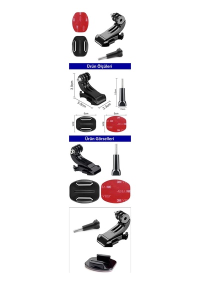 Gplus Bs04yvj 4 Parça Flat Zemin Düz Yüzey J-hook Hızlı Tak Aksiyon Kamera 3m Yapışkan Motor Kask Bağlantı Set Siyah