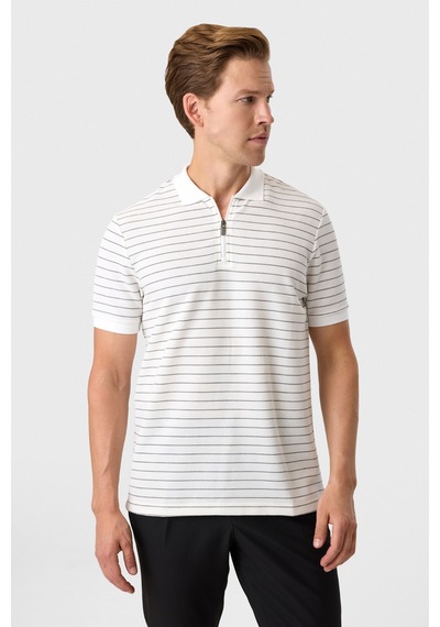 Back And Bond Regular Fit Fermuarlı Polo Yaka Tişört Beyaz