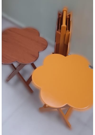 Çanta Zigon Sehpa Papatya Model Dörtlü Ahşap Mdf Ceviz ve Hardal Renk Uyumu El Yapımı