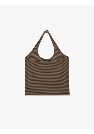 Koton Slim Fit Pamuklu Çizgili Kolsuz Halter Yaka Bluz Kahverengi Çizgili 6sal30293ık
