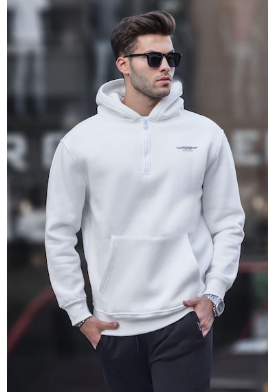 Madmext Ekru Fermuarlı Kapüşonlu Sweatshirt 6143-ekru Ekru
