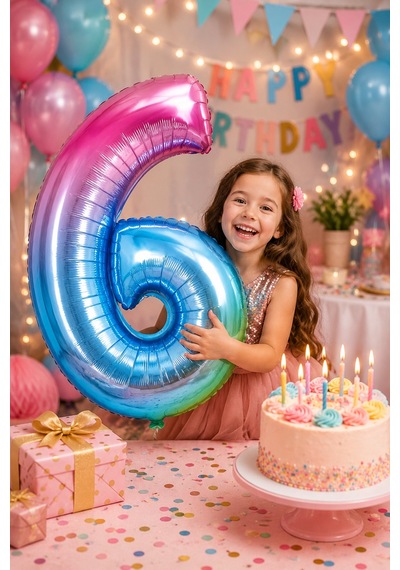 Folyo Rakam Balon 6 Rengarenk 40 İnç 100 Cm Doğum Günü Yaş Parti Kutlama Süsleme Dekor Balonu Çok Renkli