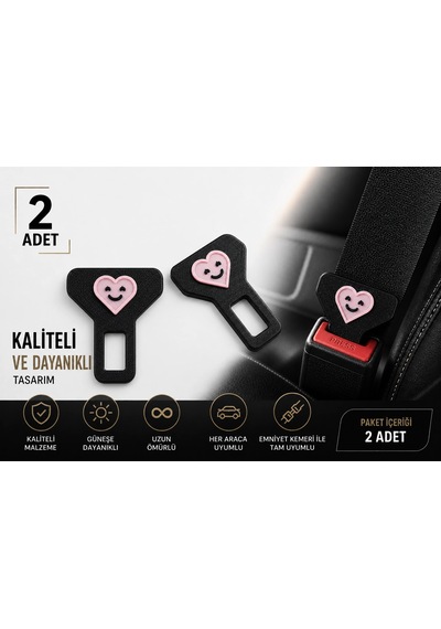 Pembe Kalp Kemer Tokası , Pembe Kalp Araç Kemer İkaz , Pembe Kemer Bip Bip - 2 Adet