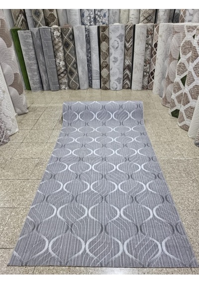 Geometrik Damla Desenli Gri Koridor Yolluğu Kaymaz Taban Yıkanabilir Salon Mutfak Halısı