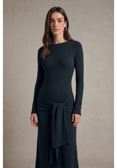 Defacto Bodycon Vücudu Saran Penye Midi Elbise G7878ax26spnv253 Lacivert-nv253