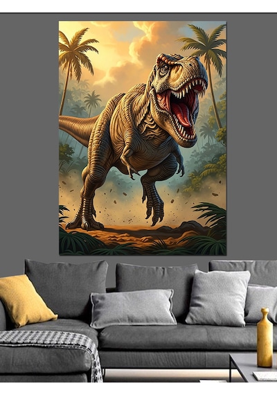 Ahşap Tablo Ormanda Yürüyen Dinozor Rex