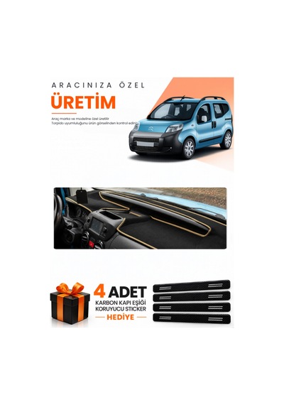 Cıtroen Nemo 2007-2020 Uyumlu Torpido Koruma Örtüsü Oto Kılıfı - Siyah Bej