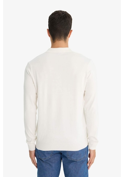Defacto - Standart Fit Polo Yaka Premium Düğmeli Triko Kazak D0454AX24AU Ekru